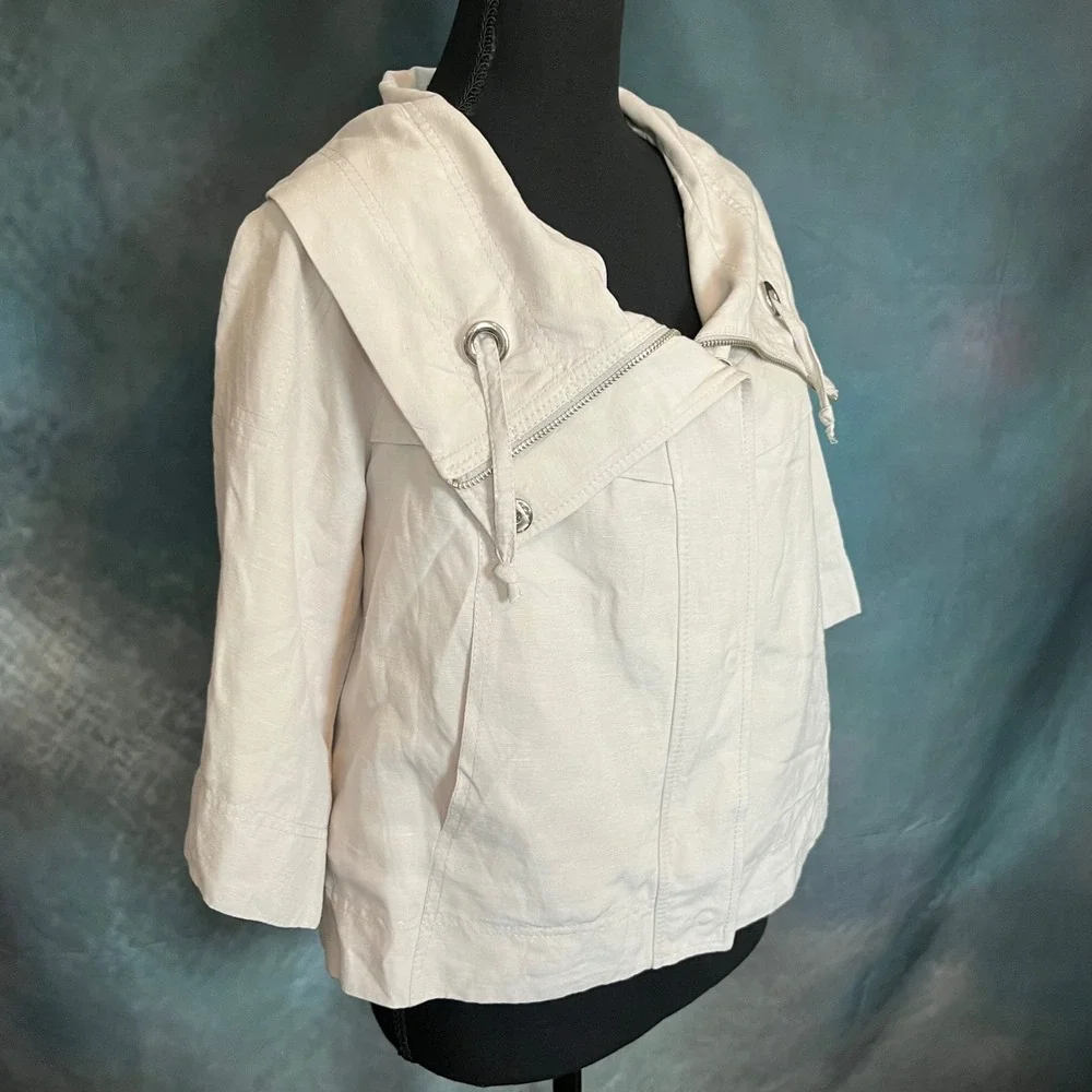 Le Lis Blanc Deux Womens Linen Blend Off White 3/4 Sleeve Lightweight Jacket Med